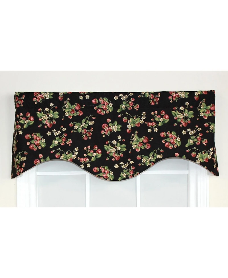 Rlf Home Strawberry Cornice 100% Cotton with Fully Lined 3" Rod Pocket Valnance for Windows 50" x 17" Black