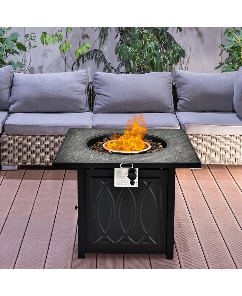 32 Inch Propane Fire Pit Table Square Tabletop with Lava Rocks Cover 50000 Btu