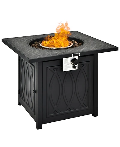 32 Inch Propane Fire Pit Table Square Tabletop with Lava Rocks Cover 50000 Btu