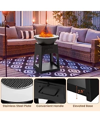 Patio Fire Pit with Firewood Log Rack with Grill and Ash Box
