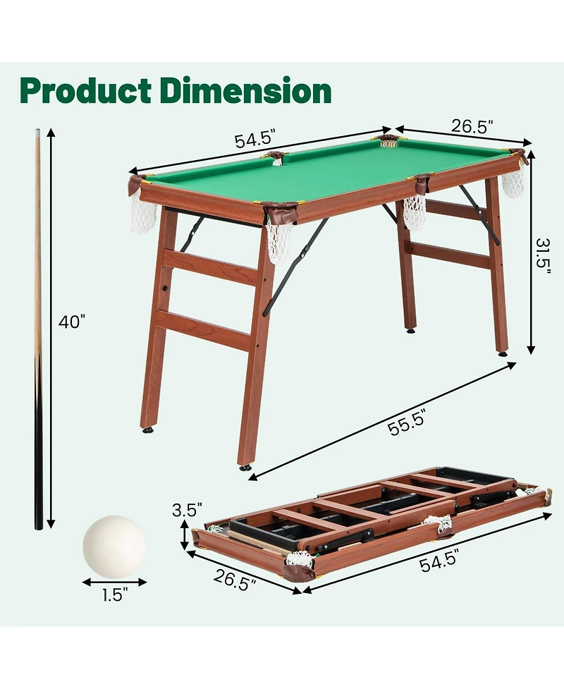 Folding Portable Billiards Table Game Set with Adjustable Foot Levelers