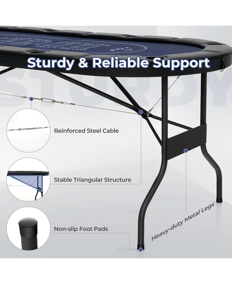 72 Inch Foldable Poker Table for 8 Players Portable Oval Card Board Game Table