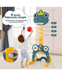 4-in-1 Toddler Basketball Hoop with Rim and Soccer Goal for 3+ Kids