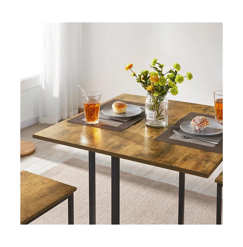 Industrial Dining Room Furniture Set with 1 Square Table and 4 Stools Drift Brown