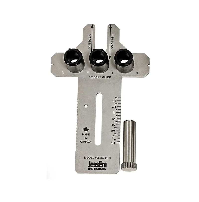 JessEm 08357 1/2" Stainless Steel Dowelling Jig with Angle Guide Precision Woodworking Joinery Tool for Edge, Face, and Corner Dowels