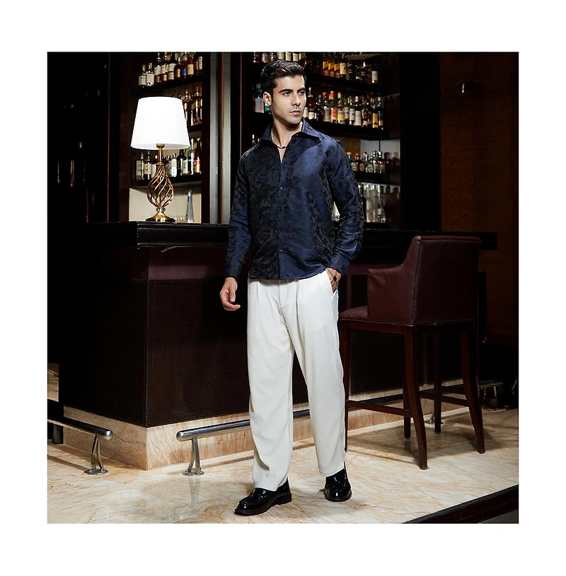 Campus Sutra Men's Navy Blue Abstract-Woven Shirt