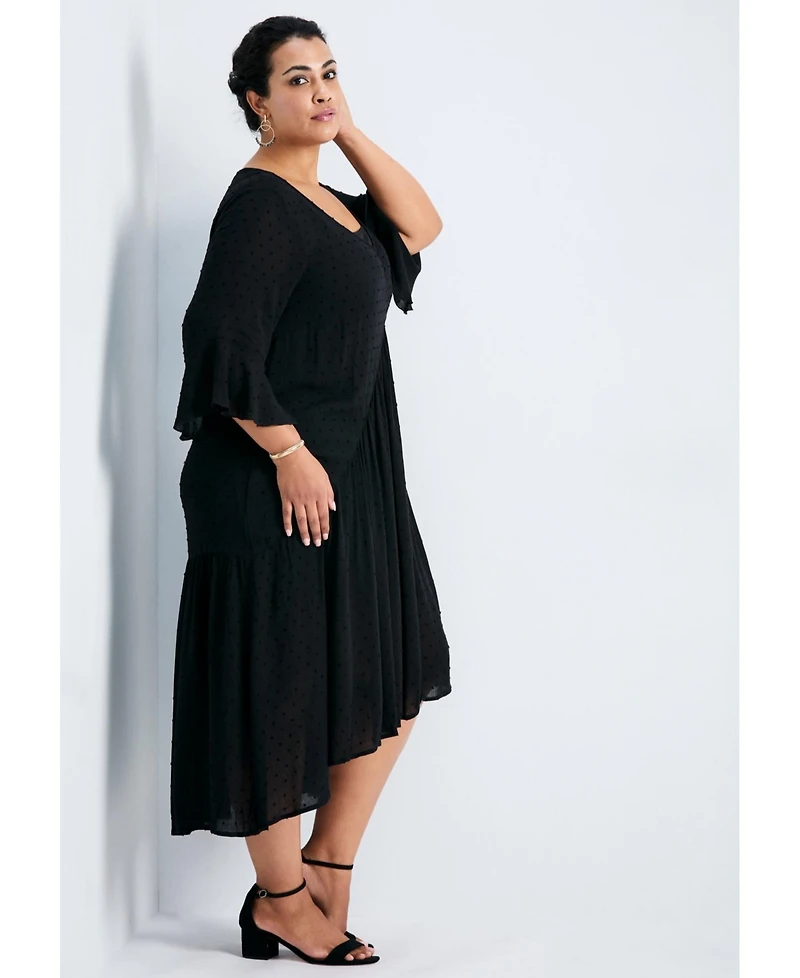 Avenue Women's Vicki Textured Dobby Bell Sleeve Dress