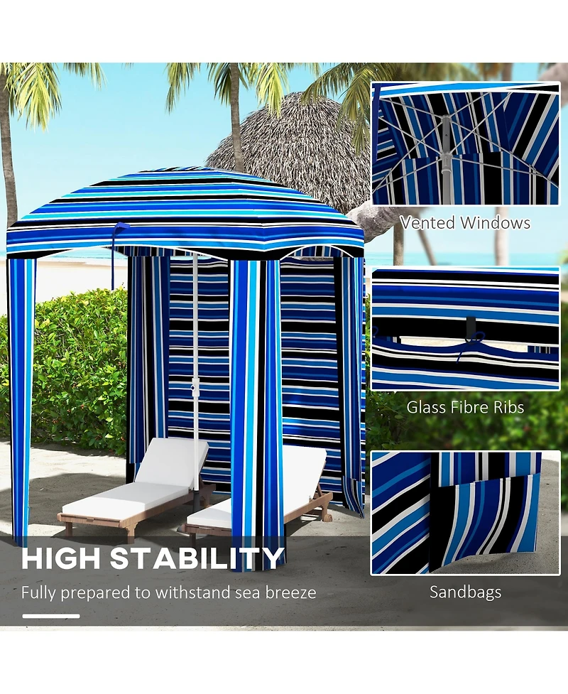 Outsunny Beach Cabana Umbrella with Bag, Windows, Stripe
