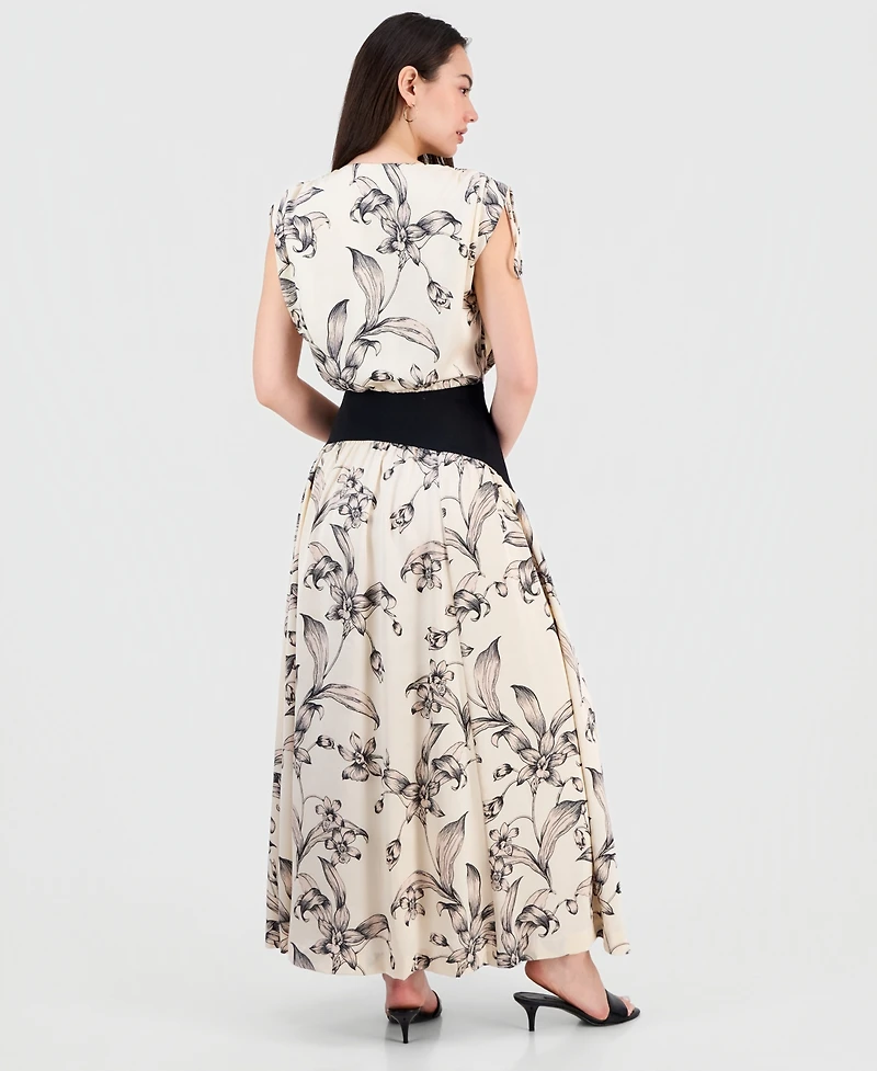 Taylor Women's V-Neck Blouson Dropped-Waist Maxi Dress