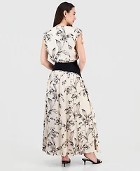 Taylor Women's V-Neck Blouson Dropped-Waist Maxi Dress