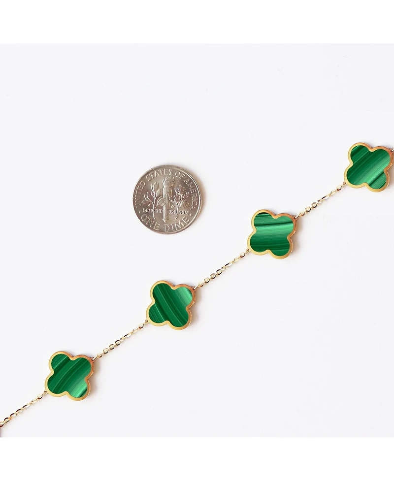 The Lovery Malachite Clover Bracelet 14K Gold