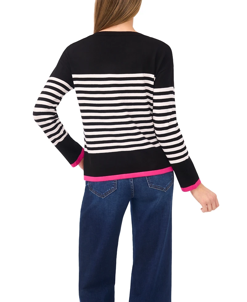CeCe Women's Sailor Stripe Heart-Trim Long-Sleeve Sweater