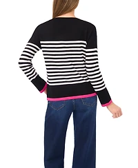 CeCe Women's Sailor Stripe Heart-Trim Long-Sleeve Sweater