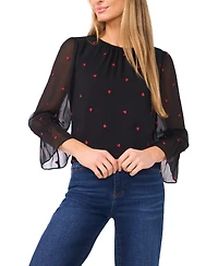 CeCe Women's Shirred Neck Ruffle 3/4-Sleeve Top