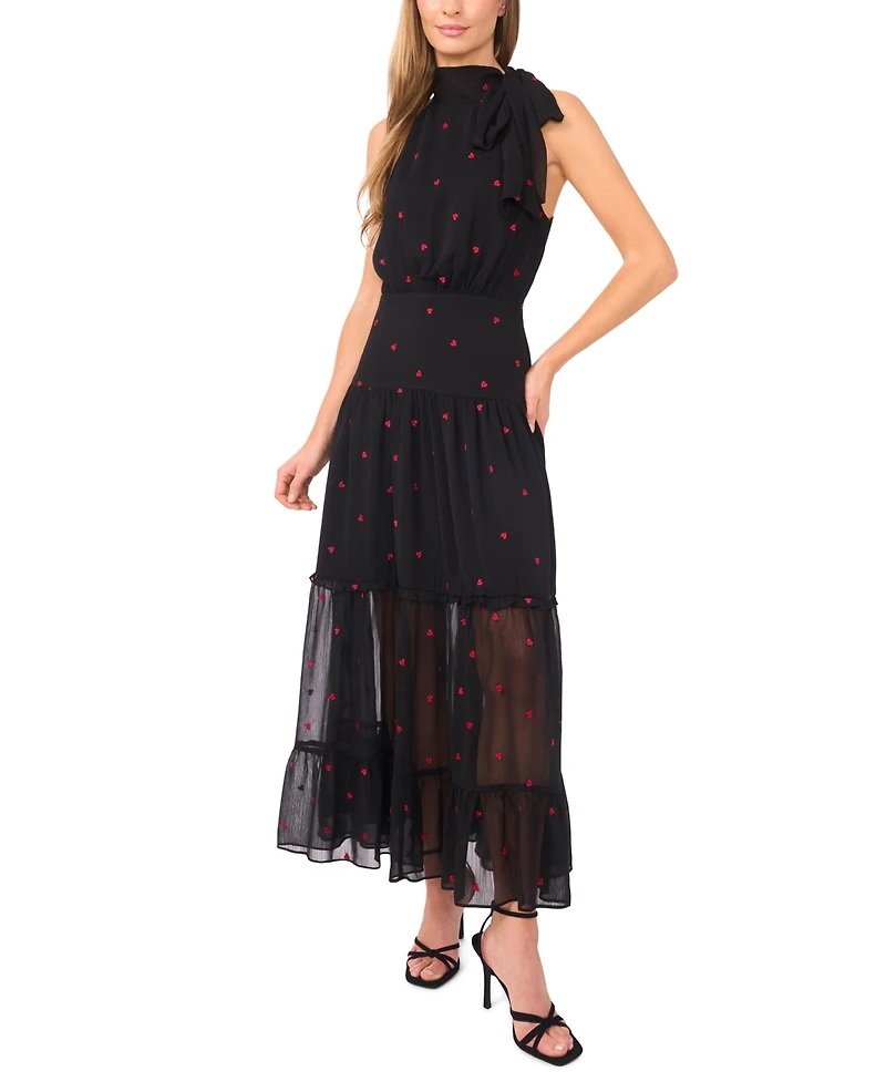 CeCe Women's Halter Tie Neck Tiered Maxi Dress