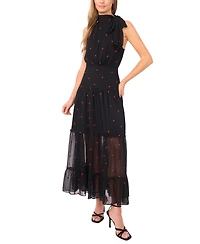 CeCe Women's Halter Tie Neck Tiered Maxi Dress