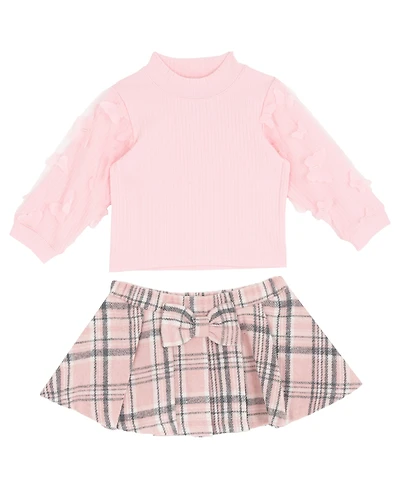 Rare Editions Baby Girls 2-Piece 3D Butterfly Long-Sleeve Top and Plaid Skirt Set