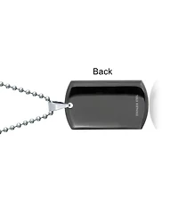 Bling Jewelry Cz Edge Black Dog Tag Pendant Necklace Stainless Steel with Bead Ball Chain 24 In