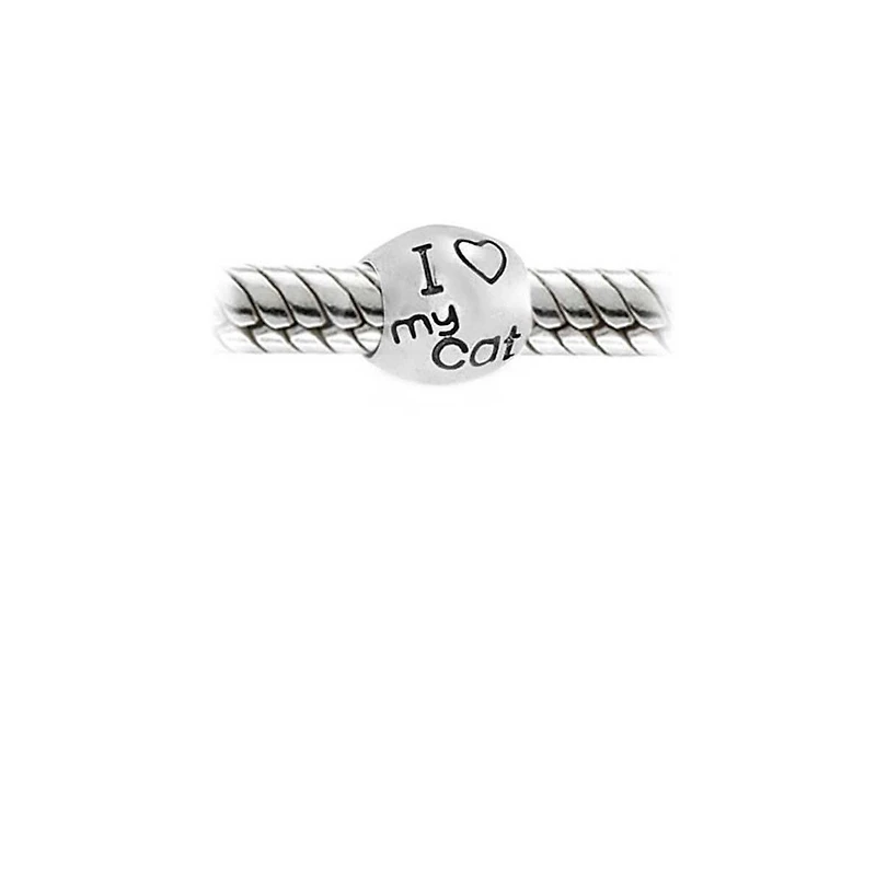 Bling Jewelry Set of 2 Mommy Cat & Kittens Family & I Love My Cat Round Charm Bead Sterling Silver