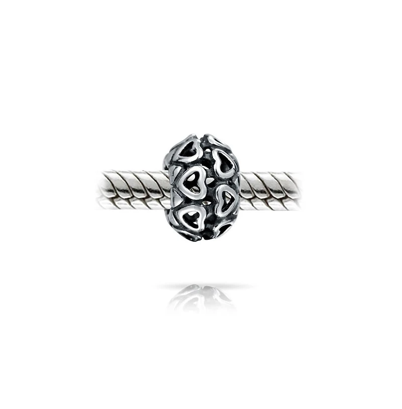 Bling Jewelry Set of 2 Latte Cup and Open Filigree Heart Charm Bead Oxidized Sterling Silver