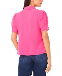 CeCe Women's Short-Sleeve Scallop Trim Button-Up Top