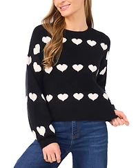 CeCe Women's Heart Jacquard Long-Sleeve Sweater