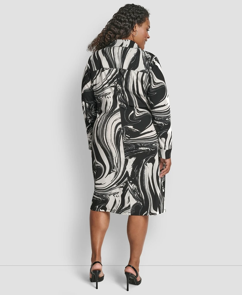 Dkny Plus Long-Sleeve Button Front Shirt Dress