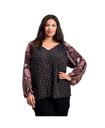 Avenue Women's Eliana Border Print Sleeve Peasant Top