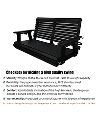 2-Seater 4 Ft Hdpe Porch Swing, for Outdoor Patio Garden Yard (Darknight Black)