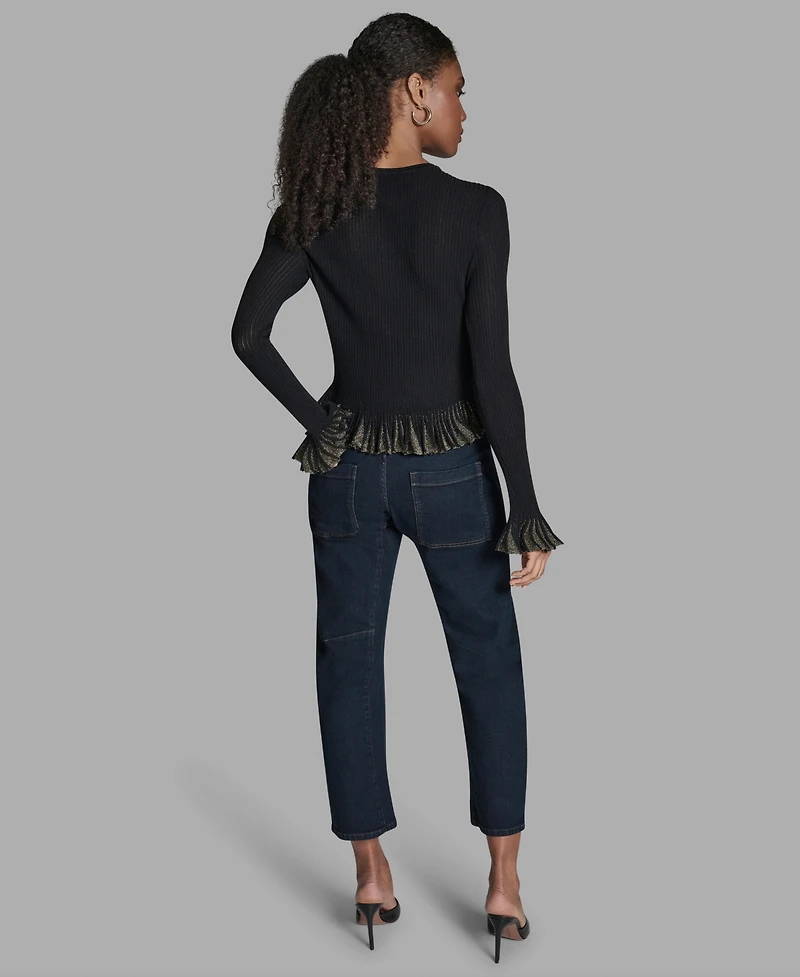 Bcbg Women's Long-Sleeve Ruffle Hem Sweater