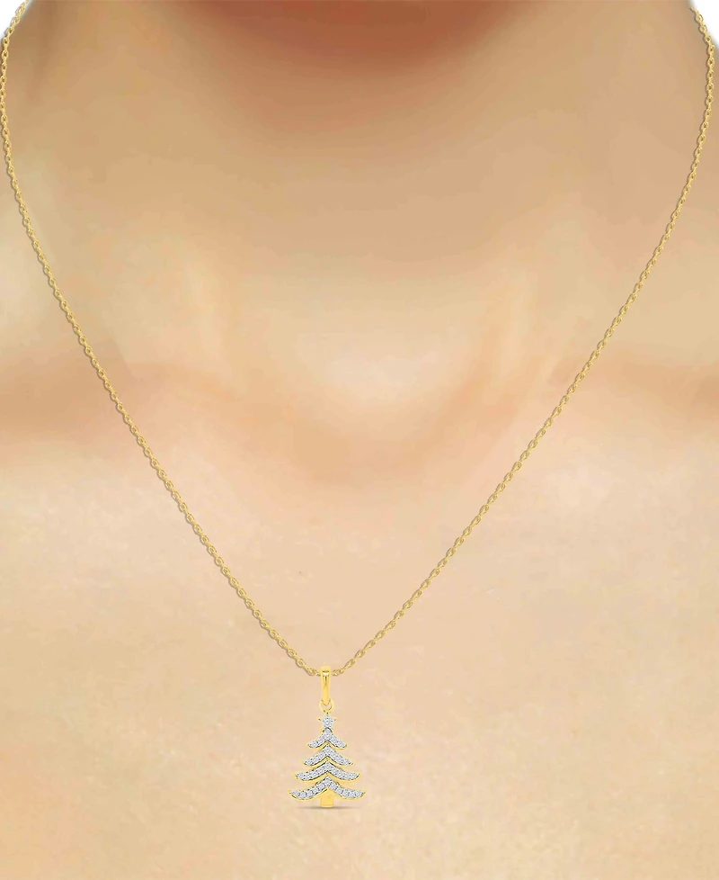 Macy's Diamond Pendant Necklace (1/8 ct. t.w.) in 14K Gold-Plated Sterling Silver and White Rhodium