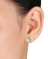 Macy's Cultured Freshwater Pearl (6-6.5mm) & White Topaz Earrings (3/4 ct. t.w.) in 18K Gold Flash Plated Sterling Silver