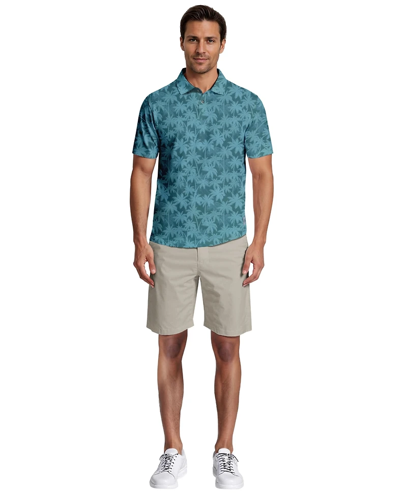 Pga Tour Men's All-Over Geometric Palm Print Short-Sleeve Golf Polo Shirt