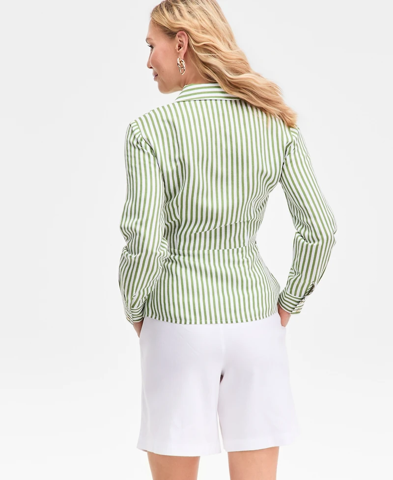 I.n.c. International Concepts Women's Striped Collared Wrap Shirt, Macy's Exclusive