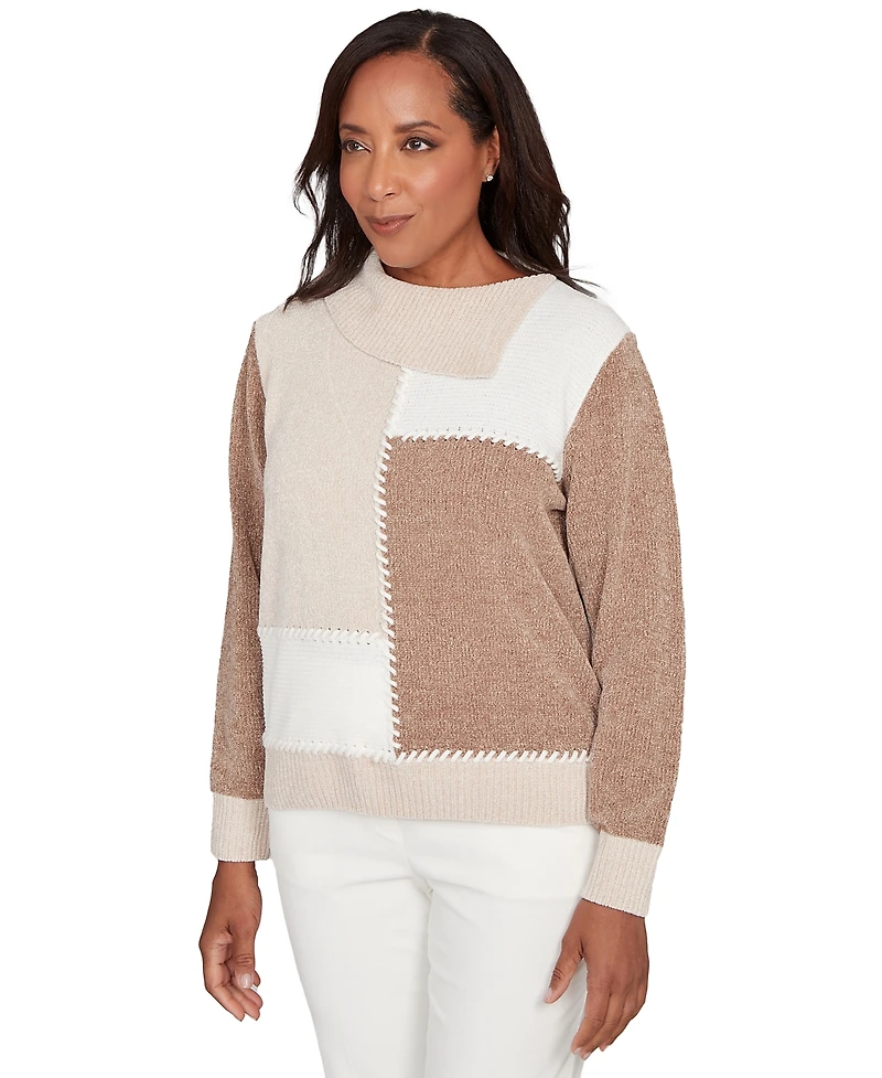 Alfred Dunner Petite Vienna Color-Block Long-Sleeve Sweater