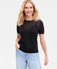 I.n.c. International Concepts Women's Lightweight Metallic-Knit Short-Sleeve Sweater, Macy's Exclusive