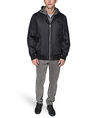 Karl Lagerfeld Paris Men's Embroidered Signature Hooded Bomber