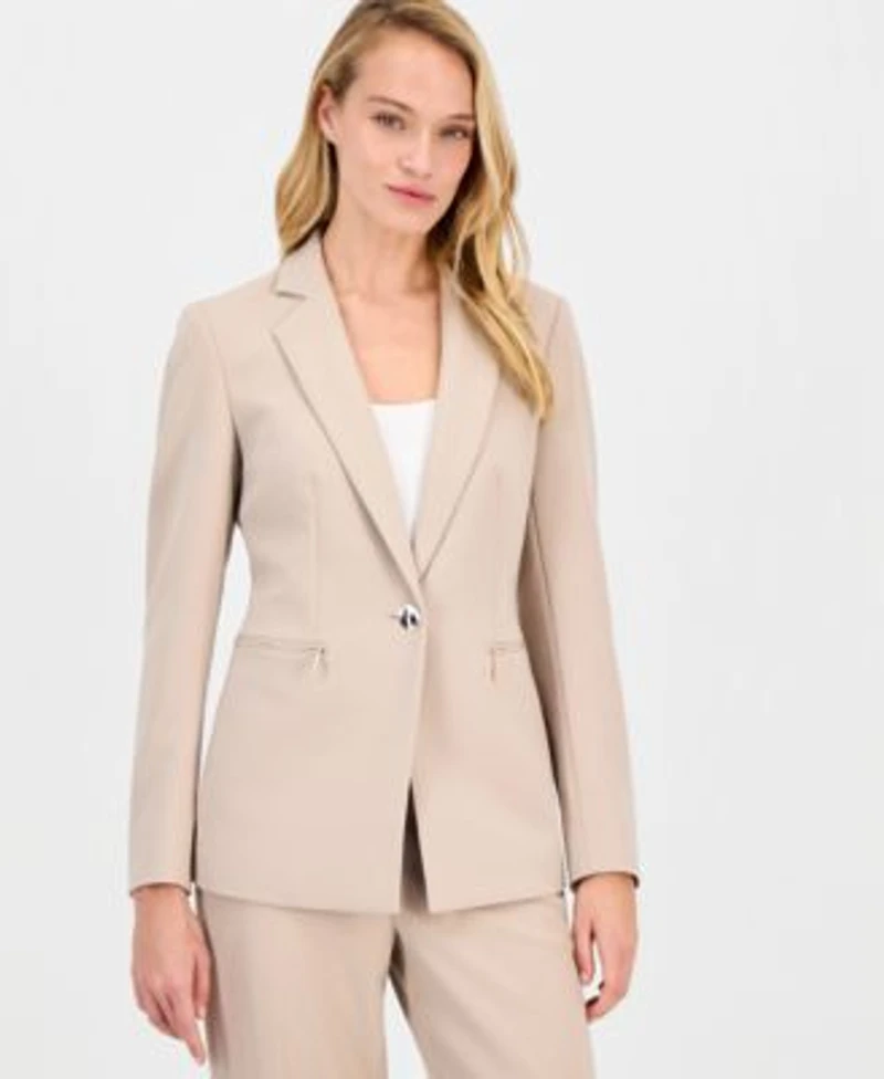 Anne Klein Womens Notch Collar One Button Jacket High Rise Wide Leg Pants