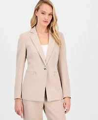 Anne Klein Womens Notch Collar One Button Jacket High Rise Wide Leg Pants