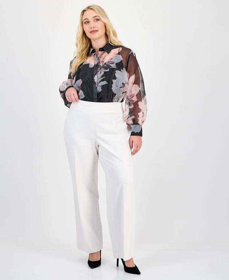 Anne Klein Plus Wide-Leg Pull-On Compression Trousers