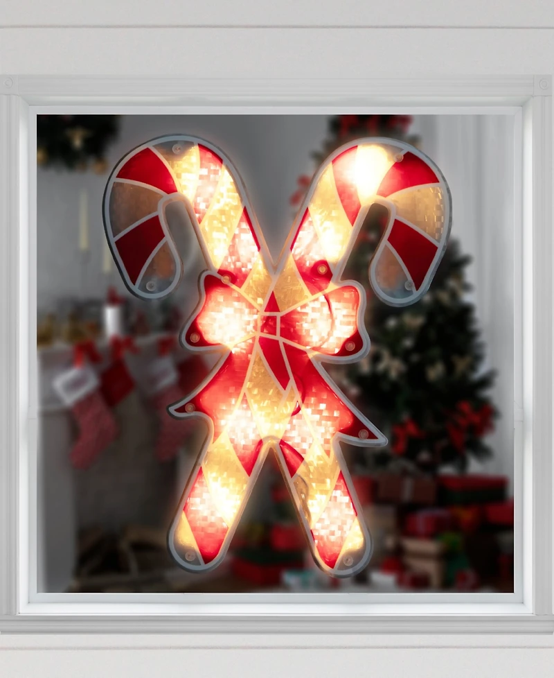 Northlight 12" Lighted Holographic Candy Cane Christmas Window Silhouette Decoration