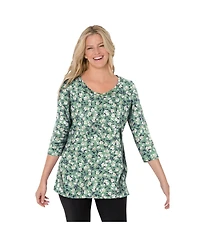 Woman Within Women's Perfect Printed Three-Quarter Sleeve V-Neck Tee