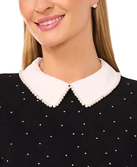 CeCe Women's Imitation Pearl Collar Crewneck Polka Dot Sweater