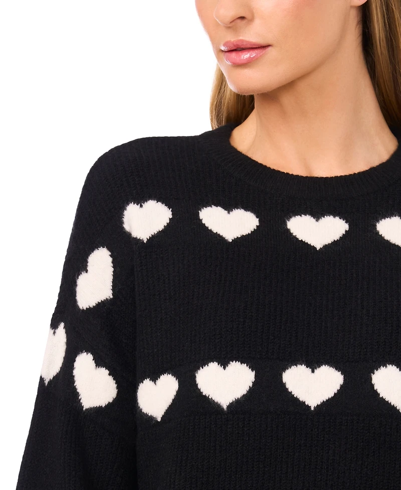 CeCe Women's Heart Jacquard Long-Sleeve Sweater