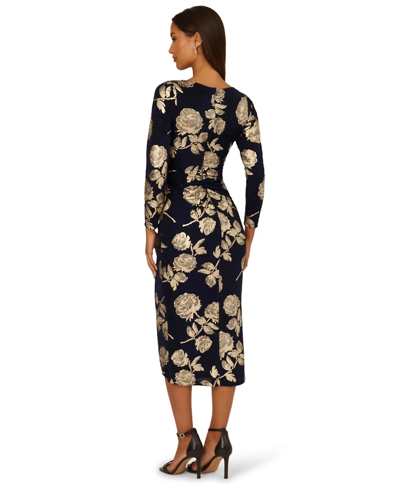 Adrianna Papell Women's Floral Metallic Long-Sleeve Dress