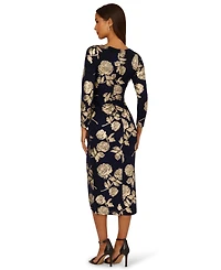 Adrianna Papell Women's Floral Metallic Long-Sleeve Dress