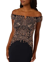 Adrianna Papell Women's Beaded Off-The-Shoulder Maxi Dress