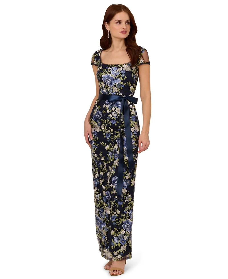 Adrianna Papell Women's Cascading Floral Sheath Gown