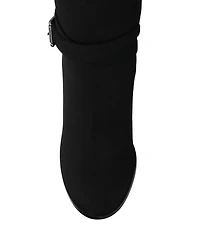 Journee Women's Avalonn Buckle Strap Knee High Stacked Heel Inside Zipper Comfort Dress Boots