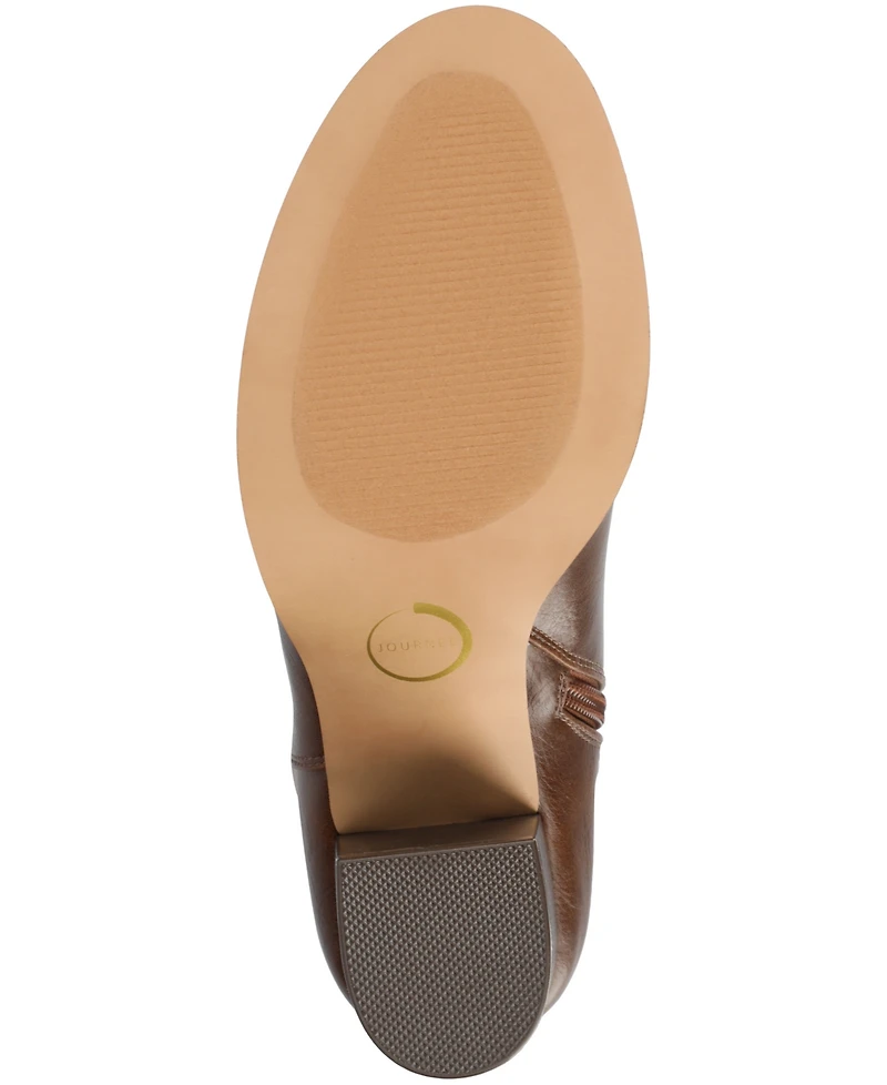 Journee Women's Avalonn Buckle Strap Knee High Stacked Heel Inside Zipper Extra Wide-Calf Comfort Dress Boots